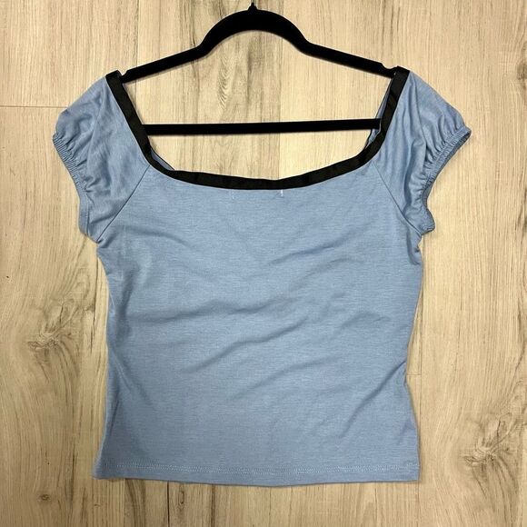 Vintage y2k Jonathan Martin top. Deep v neckline empire in blue and black szL - Picture 11 of 11